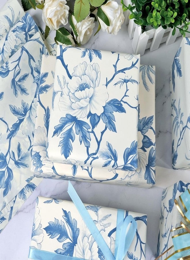KESTAR 60 Sheets Blue Floral Tissue Paper, 14" x 20" Blue White Peony Flower Tissue Paper Bulk for Gift Bags, Vintage Chinoiserie Gift Wrapping Tissue for Crafts Packaging Wedding Birthday Party Decor - Image 2